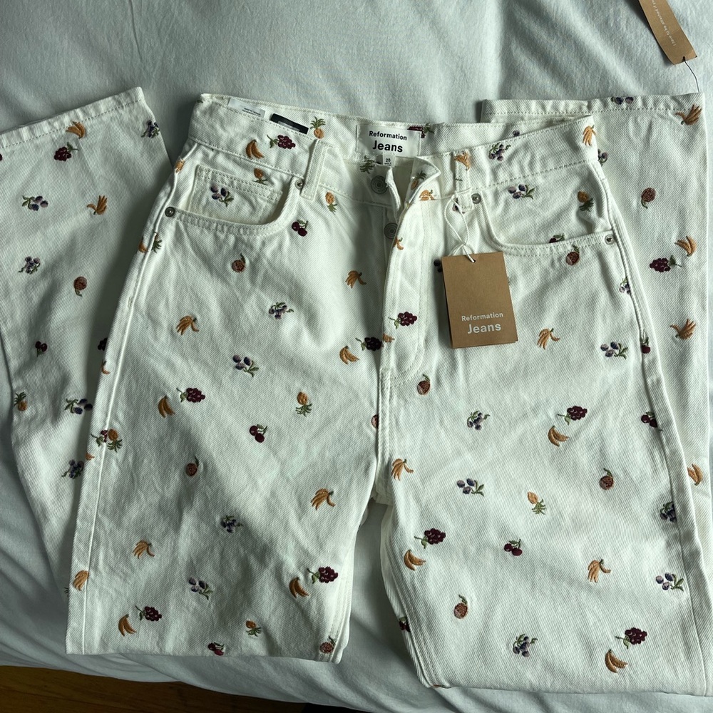 Reformation Cynthia Fruit Loops High Rise Straight Jeans